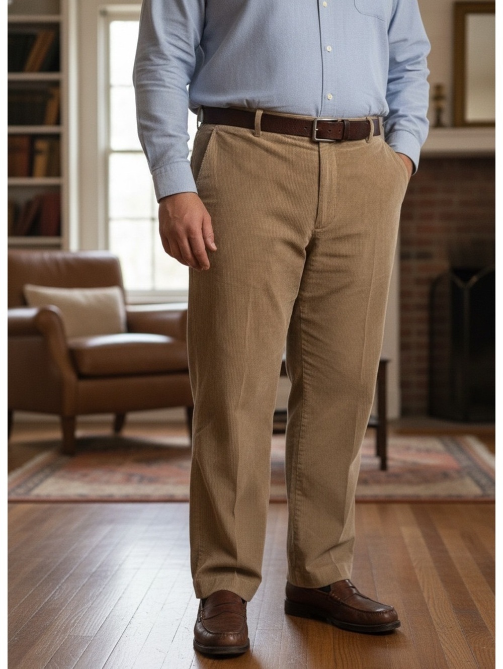 LL Bean Comfort Waist Tan Corduroy Pants 46x29